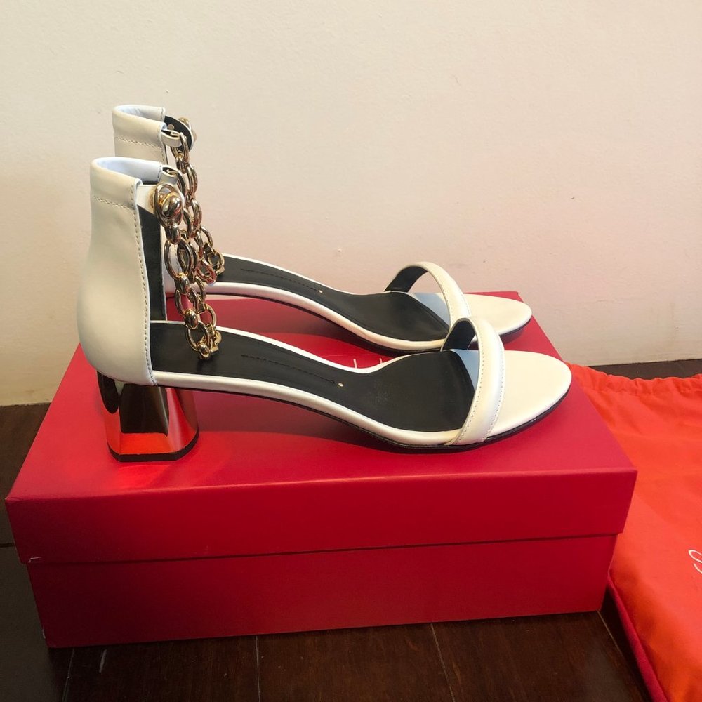 Stella Luna White sandals with Gold metal strap